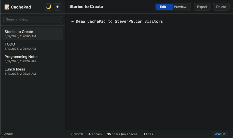 Screenshot of CachePad
